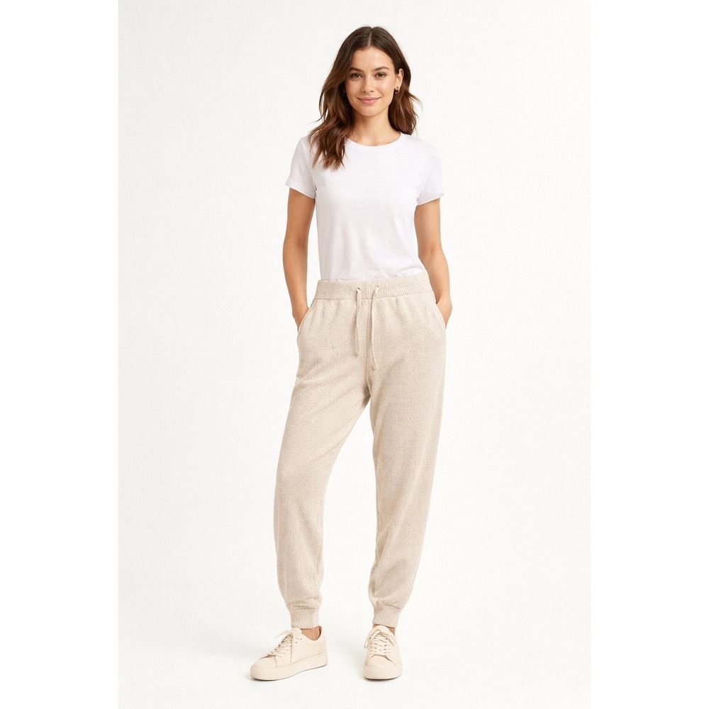 Stars Above Oatmeal Textured Knit Lounge Joggers Women's Large Cozy Pockets